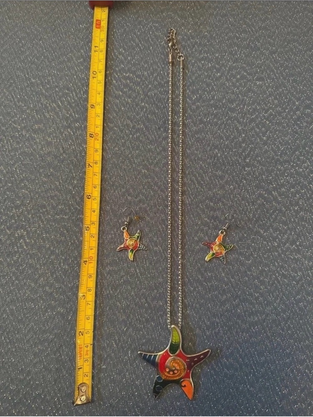 Colorful Kids Starfish Necklace & Earring Set - Multicolor on Silver